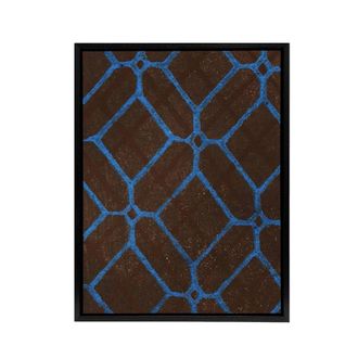 Artery8 Vintage Geometric Textile Pattern Framed Canvas Wall Art Print Korin in Blue | Size: W24 x H32