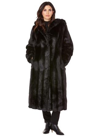 Roaman's Plus Size Hooded Faux Fur Coat in Black at Nordstrom, Size Medium