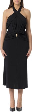 Elisabetta Franchi Crossover Gathered Sleeveless Dress