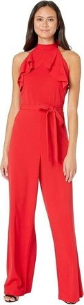 Bebe Jumpsuit Womens Red Tie-Waist Ruffle Halter Neck Sleeveless JDM1225