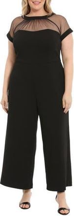 Maggy London Illusion Yoke Short Sleeve Jumpsuit in Black at Nordstrom Rack, Size 16W