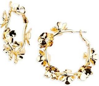 Nordstrom Crystal Floral Hoop Earrings in Clear- Gold at Nordstrom Rack