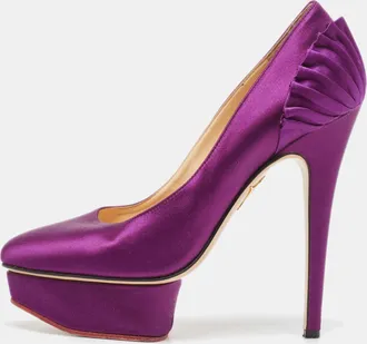 Charlotte Olympia Purple Satin Platform Pumps