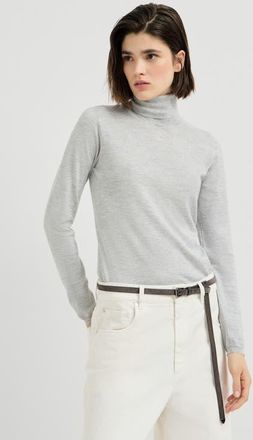 Brunello Cucinelli Sparkling cashmere and silk lightweight turtleneck sweater in Pebble at Nordstrom, Size Xx-Large