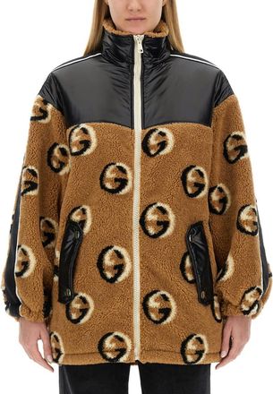 Gucci Beige Logo Mock Collar Jacket