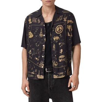 AllSaints Pacify Short Sleeve Button-Up Shirt in Rattan Brown at Nordstrom, Size Xx-Large