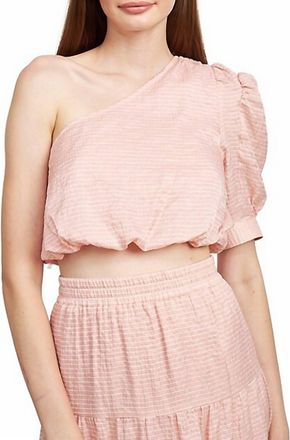 En Saison Auden Striped One-Shoulder Blouse In Pink