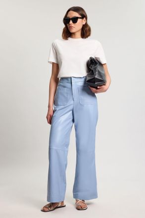 Karen Millen Womens Leather Straight Leg Trouser - Pale Blue - Size 14 UK