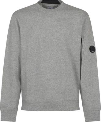 C.P. Company Sweatshirts, male, Gray, Size: XL Diagonal Raised Fleece Crew Neck Sweater
