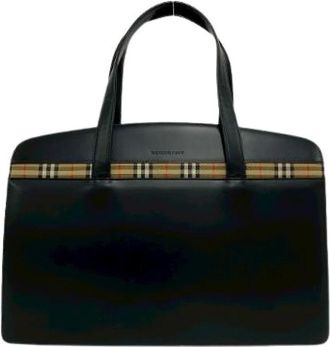Burberry Pre-owned Handbags, female, Black, Size: ONE SIZE Pre-owned Leather Canvas Boston Bag