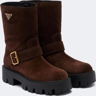 Prada Logo suede biker boots