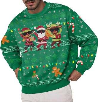 Generic Mens Sweatshirt FLeece Christmas Holiday Sweatshirt Sporty Casual Ugly Novelty Mens Xmas Tree Light up Jumper Snowflakes Pullover Sweater Loose Fit Ju