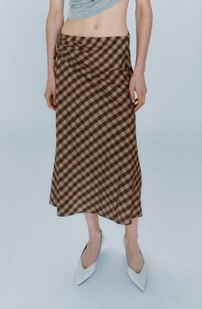 Mango Gingham Midi Skirt in Chocolate at Nordstrom, Size 10