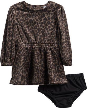 Splendid Cheetah Print Long Sleeve Dress & Bloomers Set in Leopard Print at Nordstrom, Size 12-18M