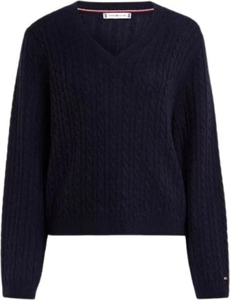 Tommy Hilfiger Gedraaide V-hals Gebreide Trui - Dames - V-hals truien - Blauw - XS - Wol - Truien & Vesten