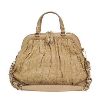 Dior Lady Cannage Matelass&eacute; Beige Leather Handbag (Pre-Owned)