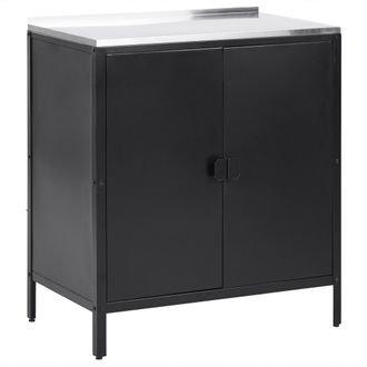 Beliani Armario De Metal Negro Plateado 90 Cm Acero Inoxidable 2 Puertas Cocina Exterior Vilama