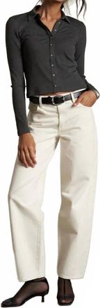 perfectwhitetee Amee Luxe Rib Long Sleeve Button Top In Charcoal