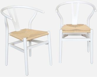 Sweeek Sweeek - Silla de madera con asiento de cuerda, set de 2, Cecile, Blanco, 54.5x53x76 cm