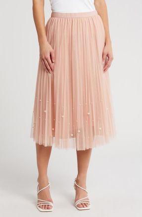 Daniel Rainn Imitation Pearl Tulle Skirt in Blush/Ivory at Nordstrom Rack, Size X-Small