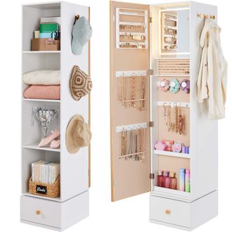 Best Choice Products 66 360 Rotating Jewelry Armoire Organizer, Full-Length Mirror, Closet W/ Storage & Vanity
