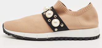 Jimmy Choo London Beige Fabric Studded Accents Sneakers