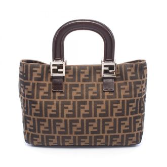 Fendi Black Brown Canvas Leather Handbag Tote Bag (Pre-Owned)