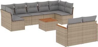 vidaXL Vidaxl - Juego De Sof&aacute;s Jard&iacute;n Con Cojines Beige 10 Pzas Rat&aacute;n Sint&eacute;tico