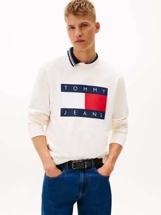 Tommy Jeans Sweatshirt TOMMY JEANS TJM BIG FLAG CREWNECK, Herren, Gr. XXL, ancient wei&szlig;, Sweatware, Obermaterial: 100% Baumwolle, Rundhals, B&uuml;ndchen, Sweatshirts 