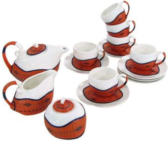 Vacchetti Set tazza the con teiera e lattiera 9 pezzi bamb&ugrave; arancione e ceramica