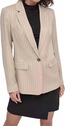DKNY One-Button Pinstripe Jacket Blazer In Chino Khaki/black