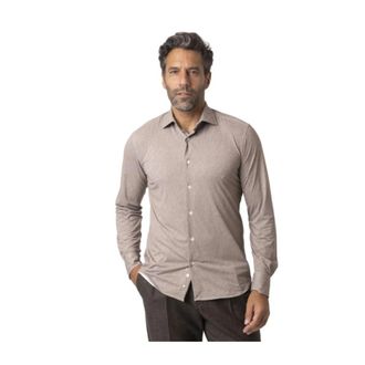 Orian Stretch Heathered Shirt - Heren - Casual Overhemden - Beige - XL - Leer - Overhemden