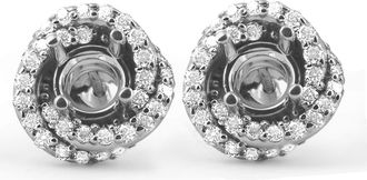 Pompeii3 3/4ct Diamond Halo Studs Spiral Mounting Fits 4.5-5.5mm Round 14k White Gol