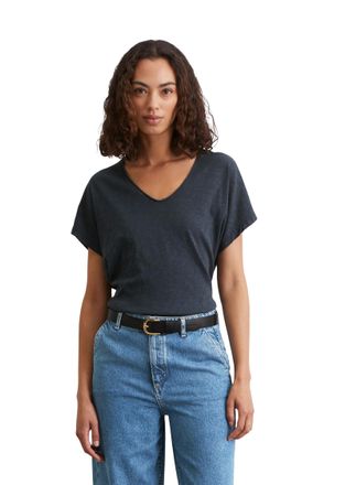 Marc O'Polo T-Shirt MARC OPOLO, Damen, Gr. M, blau (muted blau), Single Jersey, Obermaterial: 100% Baumwolle, unifarben, regular fit h&uuml;ftlang, V-Ausschnitt, Shirt