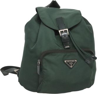 Prada Front Pocket Buckle Backpack Nylon Green Nylon Backpack Bag (Pre-Owned)