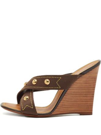 Louis Vuitton studded wedge sandals - women - Canvas/Calf Leather/Calf Leather - 39.5 - Brown