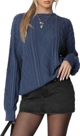 Edikted Jessy Oversize Cable Stitch Sweater in Blue at Nordstrom, Size X-Small