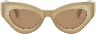 Fendi FF Diamonds 52mm Cat Eye Sunglasses in Shiny Beige /Brown at Nordstrom