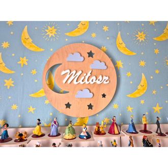 OEM L&aacute;mpara De Noche Tulajka Con El Nombre Luna, Estrellas, Nubes