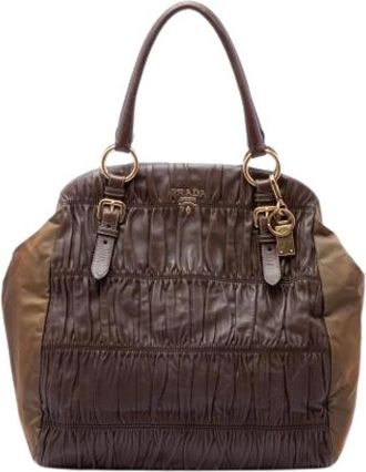 Prada Pre-owned Gathered Nappa Tote - Dames - Vintage Handtas - Bruin - ONE Size - Leer - Vintage
