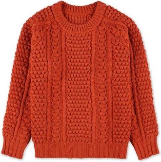 Fortela Aston Cable Knit Wool Crewneck Sweater in Orange at Nordstrom, Size X-Large Eu