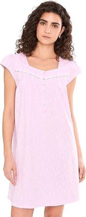 Eileen West Cotton Knit Cap Sleeve Short Gown Womens Jumpsuit & Rompers One Piece Pink Ground Wild Blooms : LG