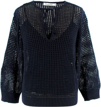 Dior Navy Blue Linen Blend Knitted Tassel Jumper Size XS