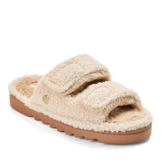 Dearfoams Regina Teddy Double Band Slide Slipper in Latte at Nordstrom, Size X-Large