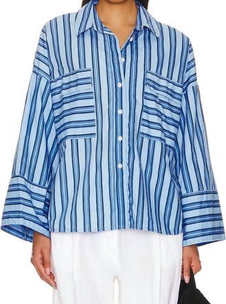 Faithfull The Brand Tasha Button Up Shirt In Akaia Stripe Blue