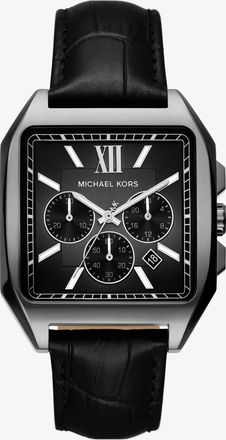 Michael Kors Oversized Hayes Gunmetal-Tone and Crocodile Embossed Leather Strap Sport Watch