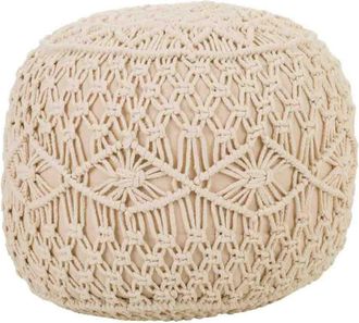 Wanderlust Deco Puff de algod&oacute;n trenzado color crema 50x50x30
