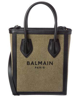 Balmain Logo Canvas & Leather Tote