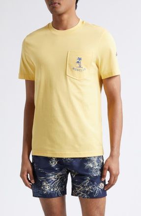 Moncler Logo Patch Embroidered Cotton Pocket T-Shirt in Hay at Nordstrom, Size Xx-Large