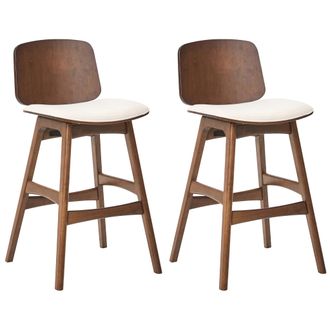 Beliani Conjunto De 2 Sillas De Bar Estructura De Madera Asiento De Tela Sin Reposabrazos Marr&oacute;n Y Beige Claro Charleston